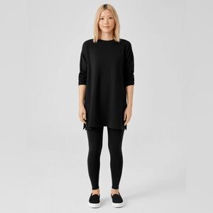 NWT Eileen Fisher Hi Crew Neck Boxy Tunic Top Shirt Womens Black Small S - $148